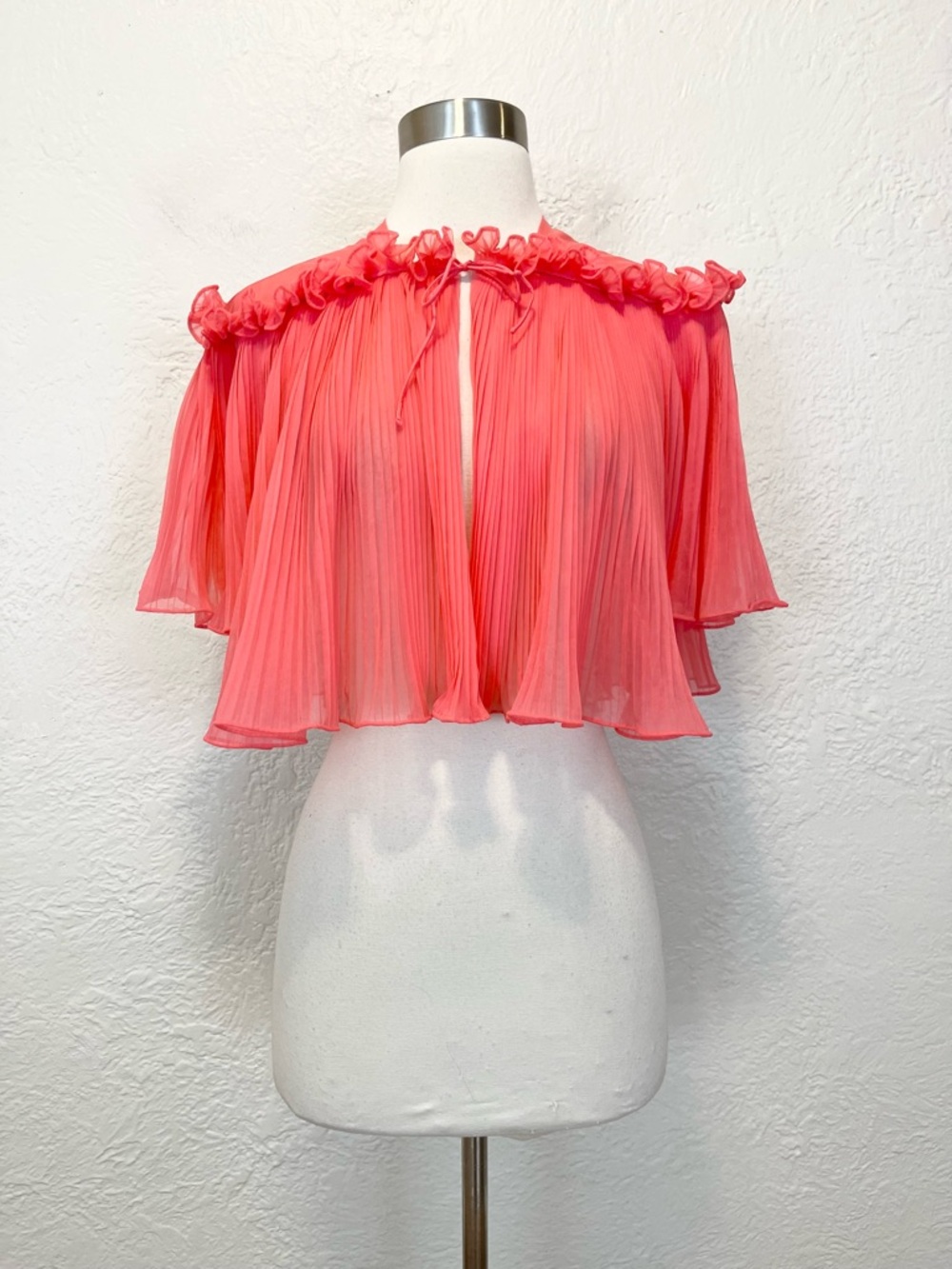 Vintage Cropped Top Cape Pleated Tie Front Fairy Coquette Coral Small S - Picture 5 of 13